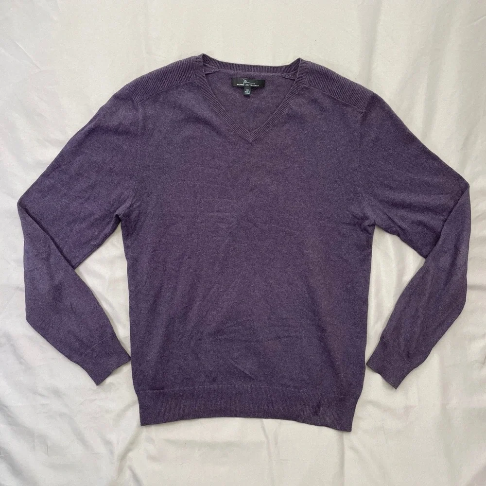 Marc Anthony Mens Purple Cotton Cashmere‎ Blend V-Neck Sweater Size M